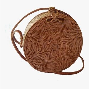 Round Woven Tan Crossbody Bag